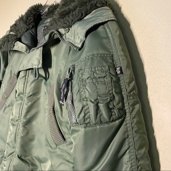 Alpha Industries Altitude Parka Hooded Jacket Coat Alaska Green Womens Size XS - Picture 10 of 12
